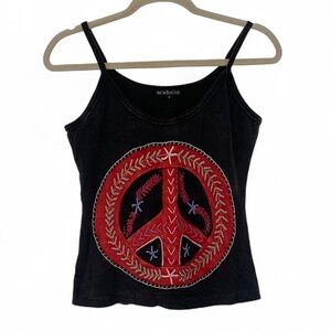 Y2K Boho Peace Sign Embroidery Tank Top